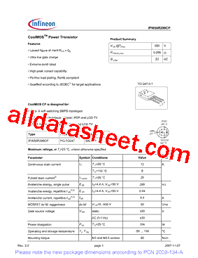 IPW50R299CP型号图片