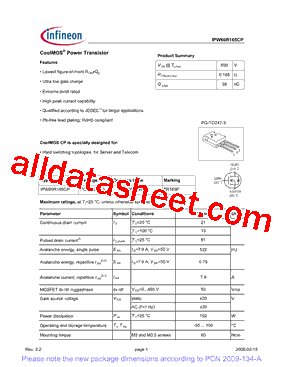 IPW60R165CP型号图片