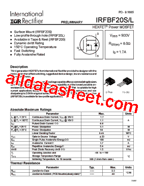 IRFBF20LPBF型号图片