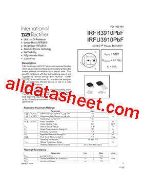 IRFR3910PBF型号图片