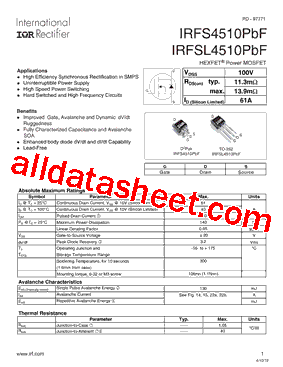 IRFS4510PBF型号图片