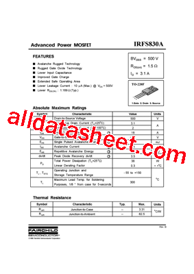 IRFS830A型号图片