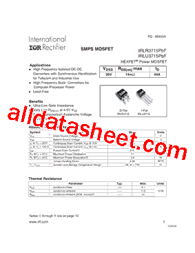 IRLRU3715PBF型号图片