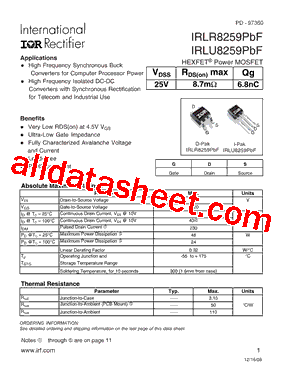IRLU8259PBF型号图片