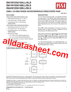 IS64WV25616BLL-10BA3型号图片