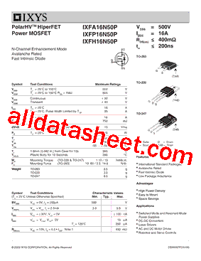 IXFH16N50P型号图片