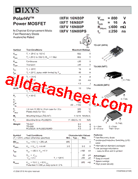 IXFH16N80P型号图片