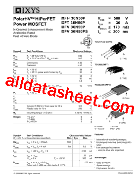 IXFH36N50P型号图片