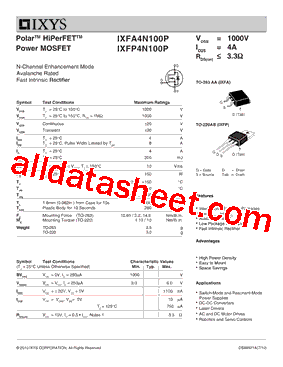 IXFP4N100P型号图片