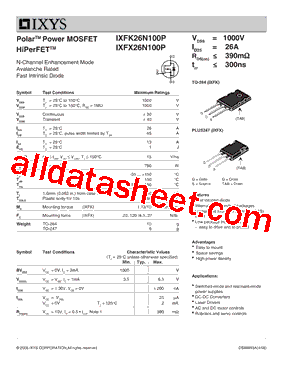 IXFX26N100P型号图片