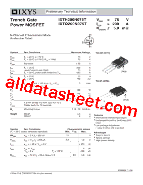 IXTH200N075T型号图片
