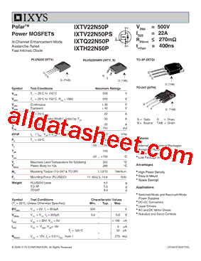 IXTQ22N50P型号图片