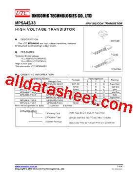 MPSA42G-T9N-K型号图片