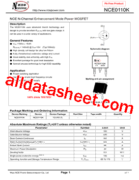 NCE0110K型号图片