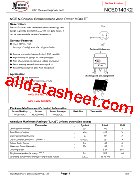 NCE0140K2型号图片