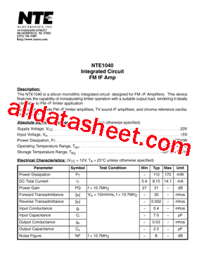 NTE1040型号图片