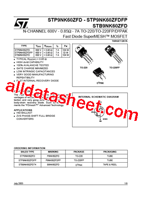 P9NK60ZFD型号图片