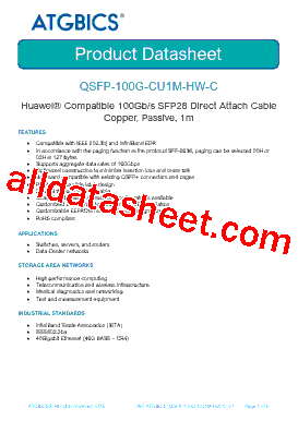 QSFP-100G-CU1M-HW-C型号图片