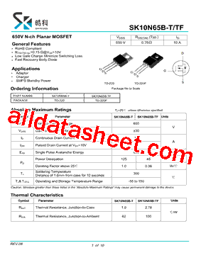 SK10N65B-T型号图片