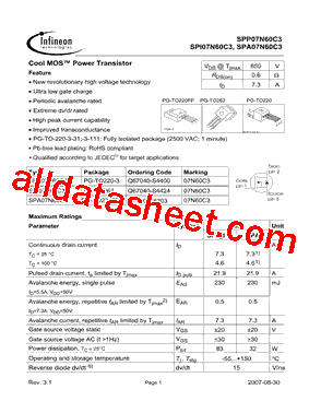 SPA07N60C3型号图片