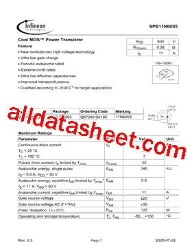 SPB11N60S5型号图片