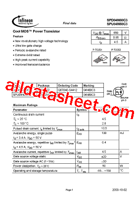 SPD04N60C3型号图片