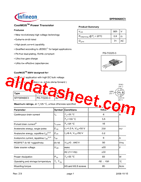 SPP06N80C3型号图片