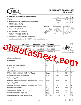 SPP11N65C3_07型号图片