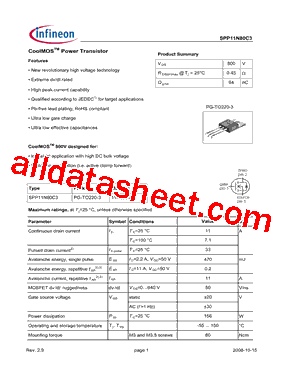 SPP11N80C3_08型号图片