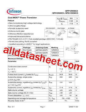 SPP12N50C3XKSA1型号图片