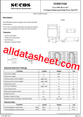 SSD01N60型号图片