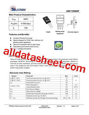 SSF12N60F型号图片