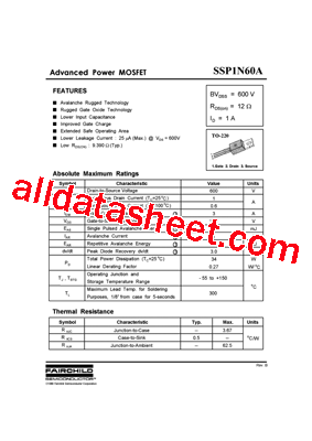 SSP1N60A型号图片