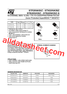 STB20NK50Z-S型号图片