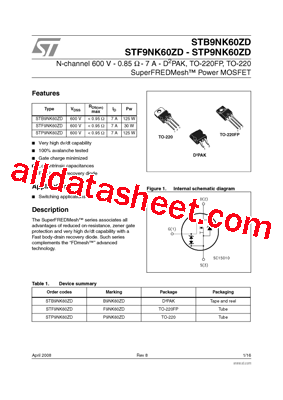 STB9NK60ZD型号图片