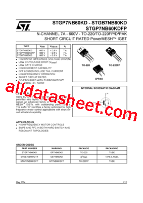 STGB7NB60KDT4型号图片