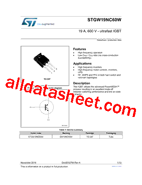 STGW19NC60W型号图片