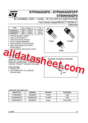 STP9NK60ZFD型号图片