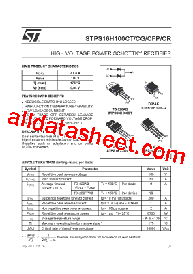 STPS16H100CR型号图片