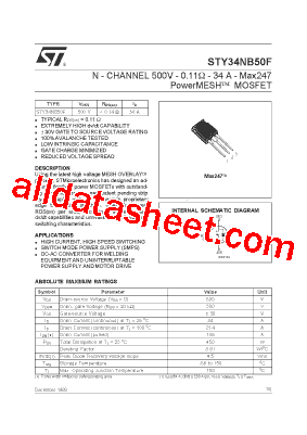 STY34NB50F型号图片