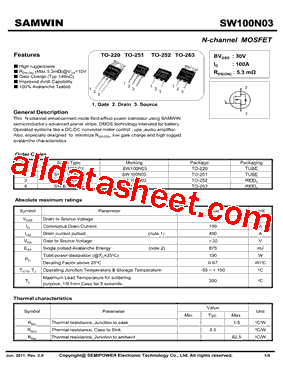 SW100N03型号图片