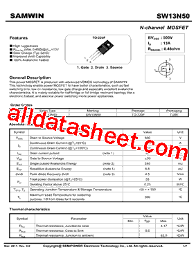 SW13N50型号图片