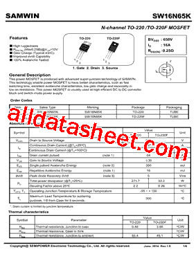 SW16N65K型号图片