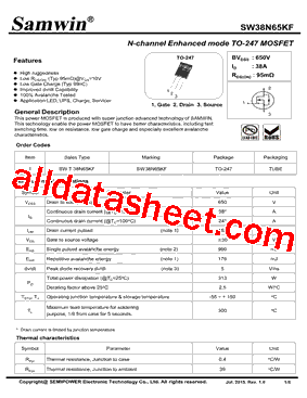 SW38N65KF型号图片