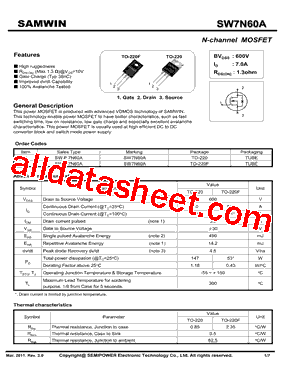 SW7N60A型号图片