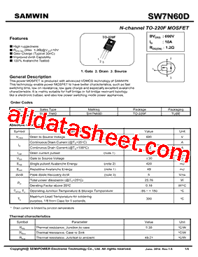 SW7N60D型号图片