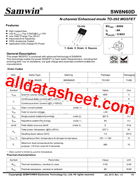 SW8N60D型号图片