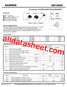 SWD1N60C型号图片