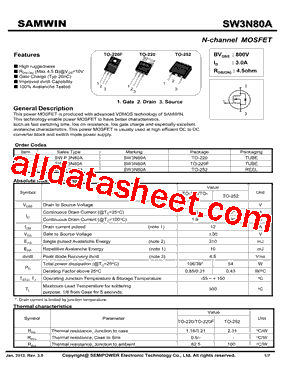 SWD3N80A型号图片