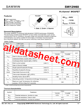 SWP12N60型号图片